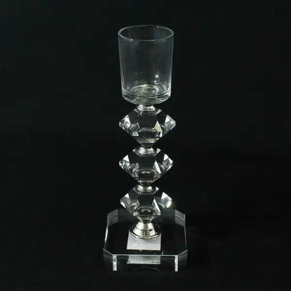 Vintage Clear Glass Diamond Design Silver Accented Votive Candle Holder MCM