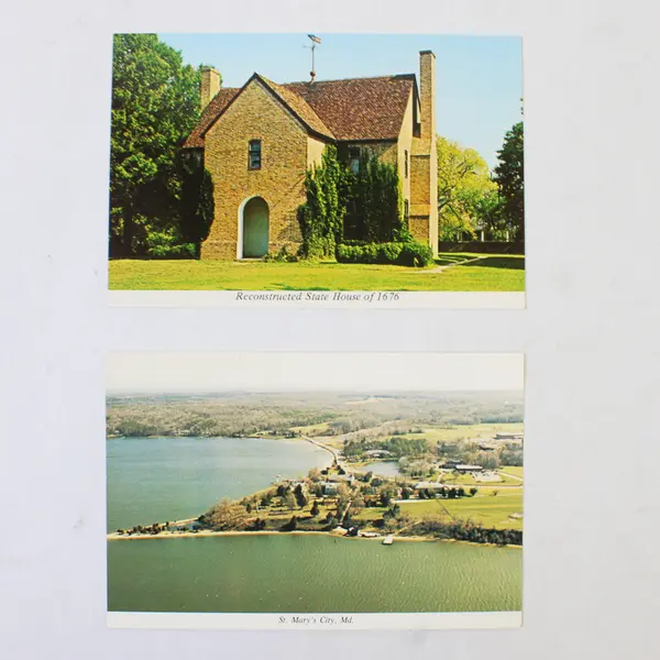 Lot Of 2 VTG St Mary's City Maryland Postcards Birds Eye View 1676 State House