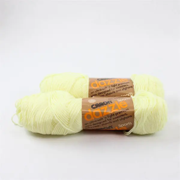 2 Skeins of Caron Sports Dazzle Yarn 3-Ply, Yellow Unused #2536