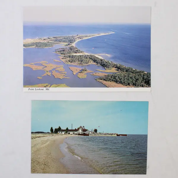 Lot Of 2 Vintage Point Lookout Maryland Postcards Lighthouse Birds Eye View