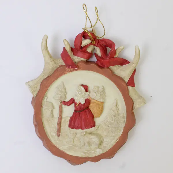 Vintage Ceramic Santa Ornament Sack of Toys - Broken Antler
