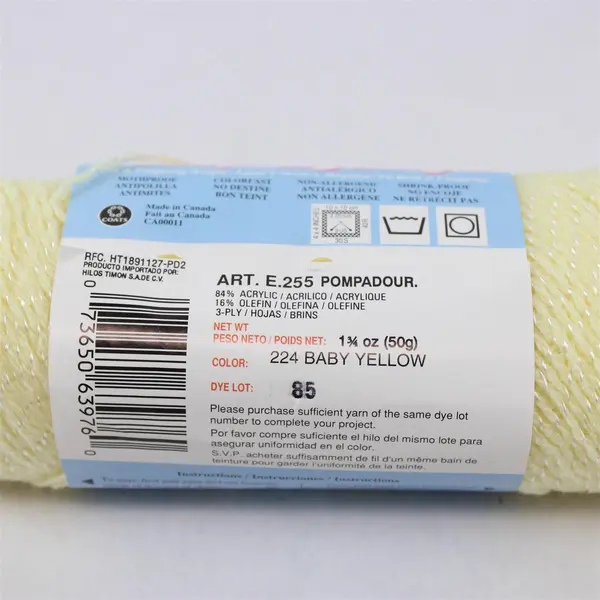 Lot of 2 Red Heart Yarn Baby Fingering, White and Baby Yellow Unused 