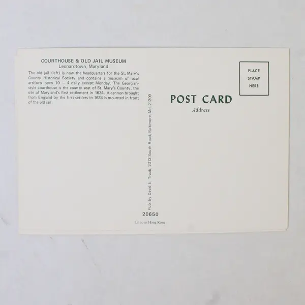 Lot Of 3 Vintage Leonardtown Maryland Postcards Courthouse Old Jail 