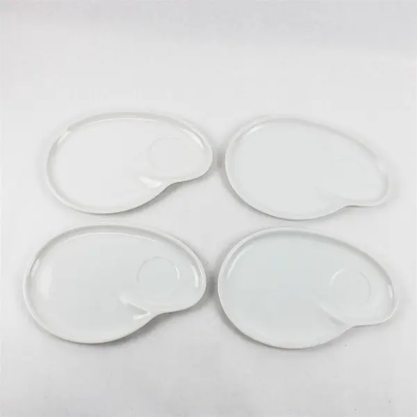Lot Of 4 Unbranded Matching Solid White Color Ceramic Snack Plates 10.5" Long