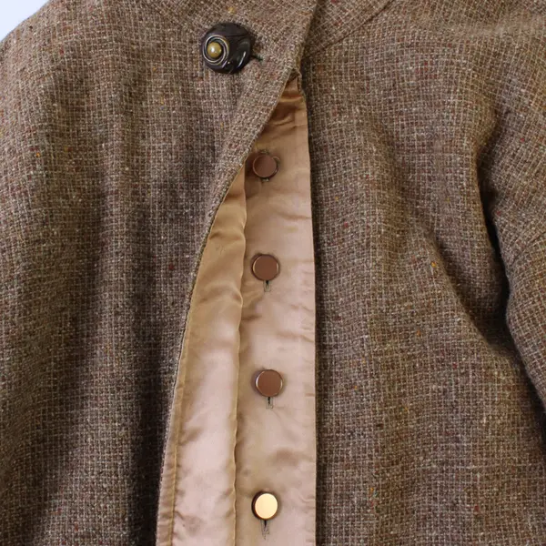 Vintage Unbranded Women's XL/2XL Brown Satin Lined Wool Tweed Overcoat