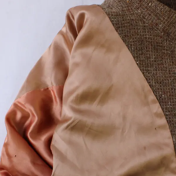 Vintage Unbranded Women's XL/2XL Brown Satin Lined Wool Tweed Overcoat