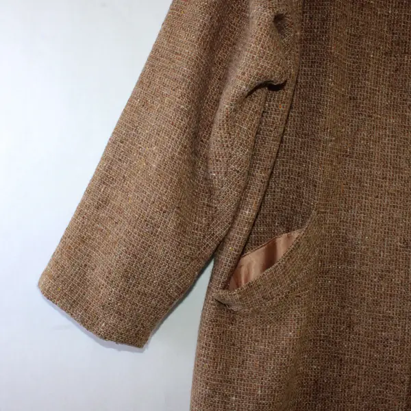 Vintage Unbranded Women's XL/2XL Brown Satin Lined Wool Tweed Overcoat