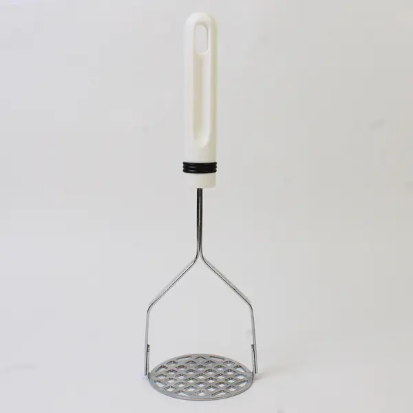 Stainless Steel Potato Masher White Handle Kitchen Utensil - Used