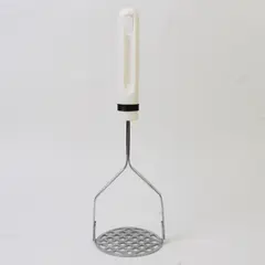 Stainless Steel Potato Masher White Handle Kitchen Utensil - Used