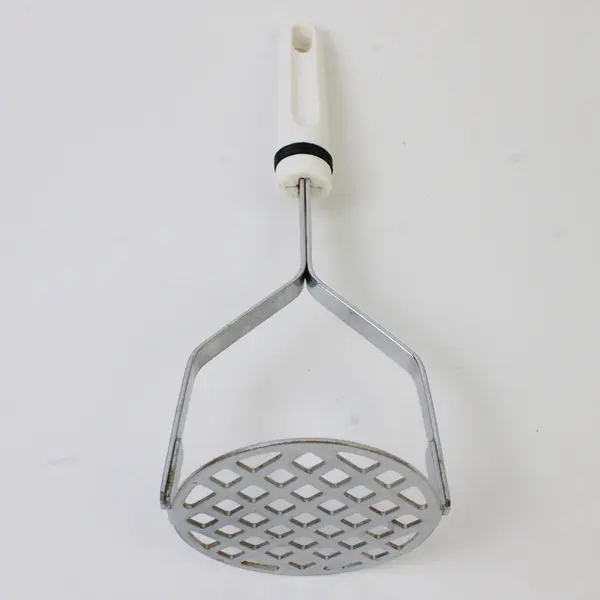Stainless Steel Potato Masher White Handle Kitchen Utensil - Used
