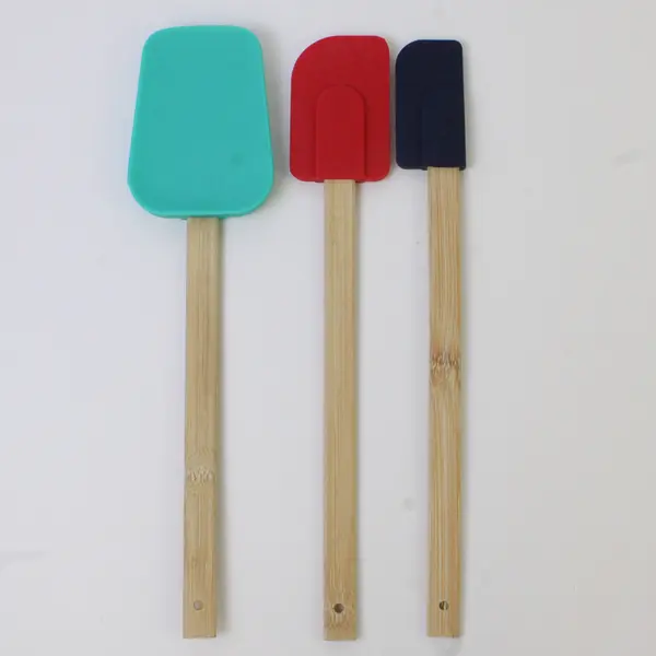 Lot of 3 Colorful Silicone Spatulas w/ Wooden Handles 12.5in