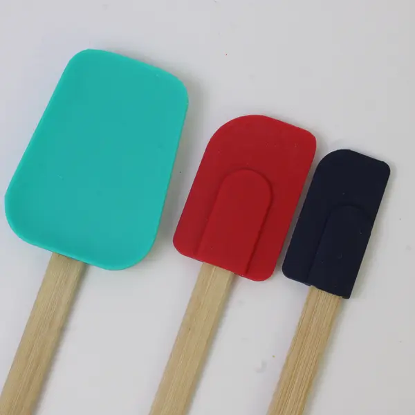 Lot of 3 Colorful Silicone Spatulas w/ Wooden Handles 12.5in