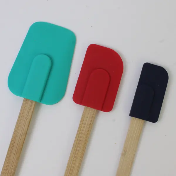 Lot of 3 Colorful Silicone Spatulas w/ Wooden Handles 12.5in