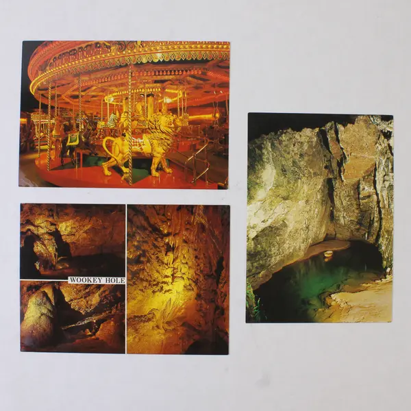 Lot Of 3 Vintage Wookey Hole Somerset Postcards Carousel Witches Cave