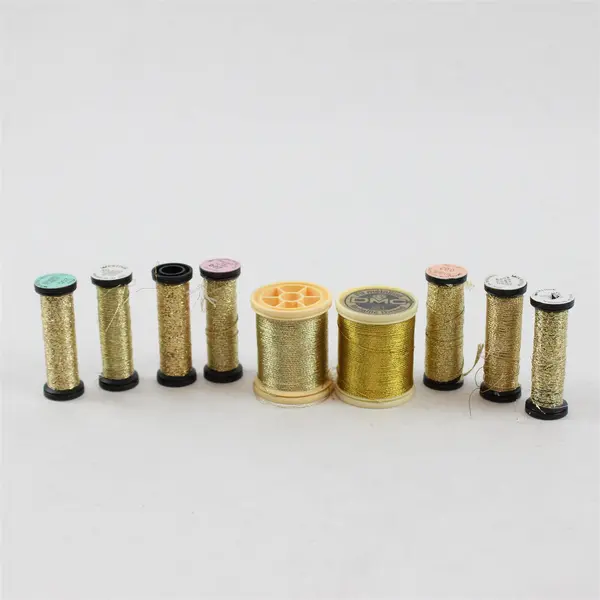 Lot of 9 Gold Sparkle Sewing Thread Spools 2 Regular & 7 Small