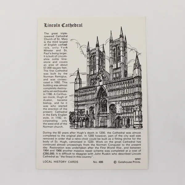 Set Of 2 Vintage Lincoln Cathedral Local History Cards Gatehouse Prints