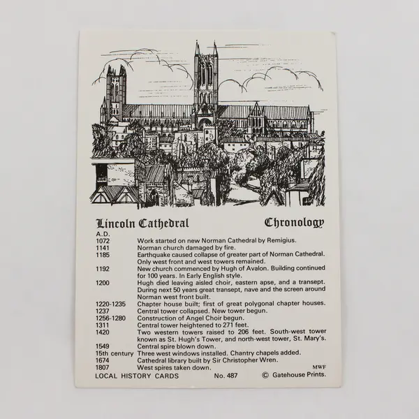 Set Of 2 Vintage Lincoln Cathedral Local History Cards Gatehouse Prints
