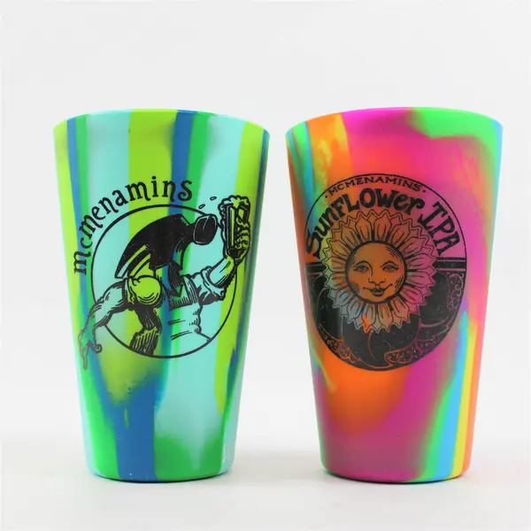 Lot Of 2 McMenamins SiLi Pint Multicolor Tie Dye Silicone Cups 5.75" Tall 16 Oz