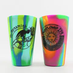 Lot Of 2 McMenamins SiLi Pint Multicolor Tie Dye Silicone Cups 5.75" Tall 16 Oz
