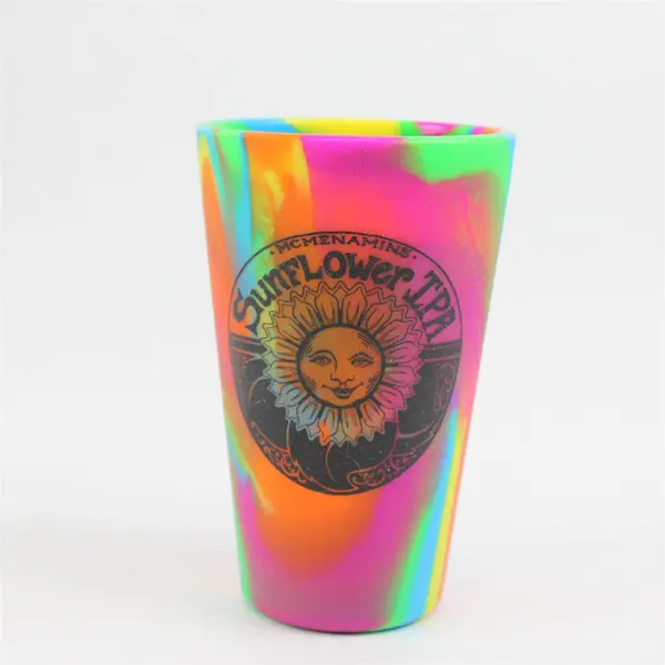 Lot Of 2 McMenamins SiLi Pint Multicolor Tie Dye Silicone Cups 5.75" Tall 16 Oz