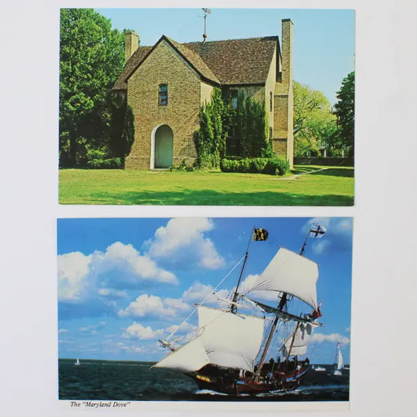 Lot Of 2 VTG St Mary's City Maryland Postcards 1676 State House Maryland Dove
