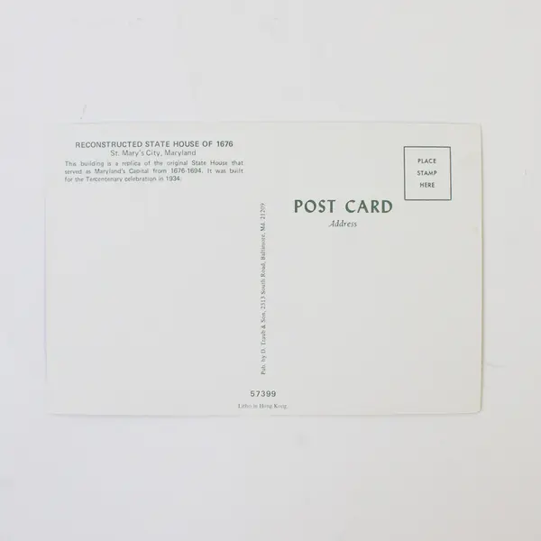 Lot Of 2 VTG St Mary's City Maryland Postcards 1676 State House Maryland Dove