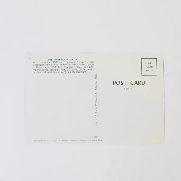 Lot Of 2 VTG St Mary's City Maryland Postcards 1676 State House Maryland Dove