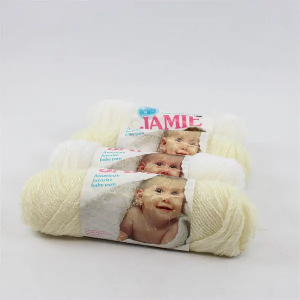 Lot of 4 Vintage Lion Brand Jamie Baby Yarn Skeins, White & Cream, New 