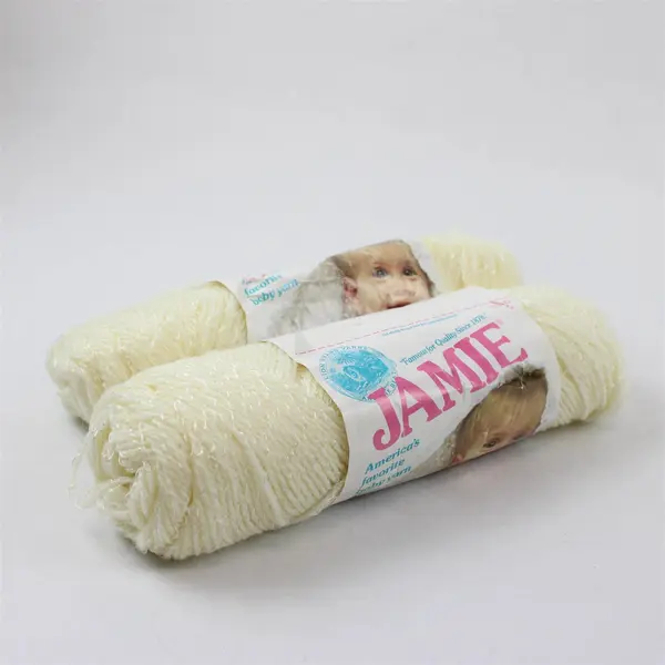 Lot of 4 Vintage Lion Brand Jamie Baby Yarn Skeins, White & Cream, New 