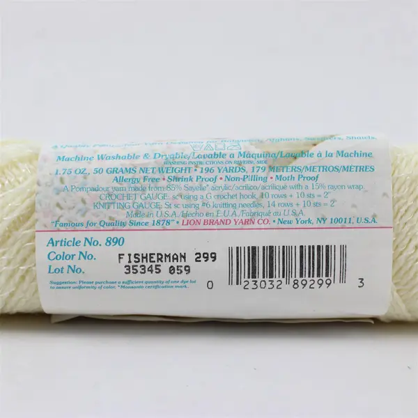 Lot of 4 Vintage Lion Brand Jamie Baby Yarn Skeins, White & Cream, New 