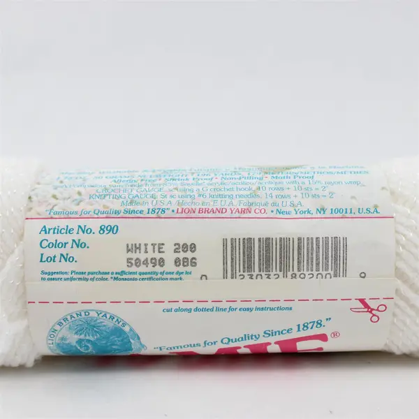 Lot of 4 Vintage Lion Brand Jamie Baby Yarn Skeins, White & Cream, New 