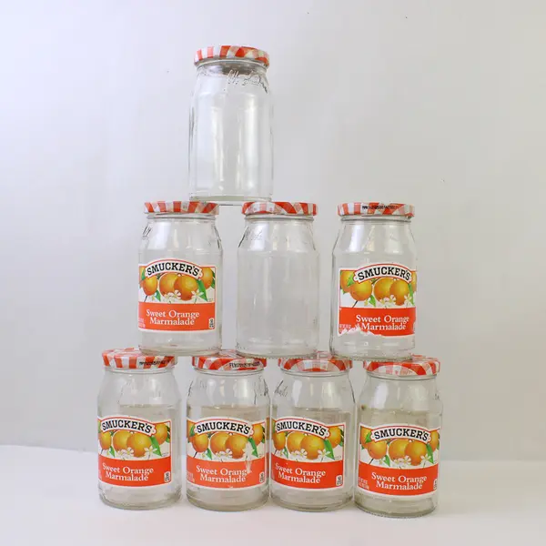 Lot Of 8 Smucker's Sweet Orange Marmalade Empty Glass Jars With Lids 18 Oz