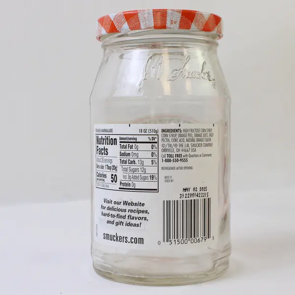 Lot Of 8 Smucker's Sweet Orange Marmalade Empty Glass Jars With Lids 18 Oz