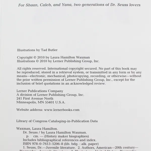 Dr. Seuss Lerner HC Book, Laura Hamilton Waxman 2010 