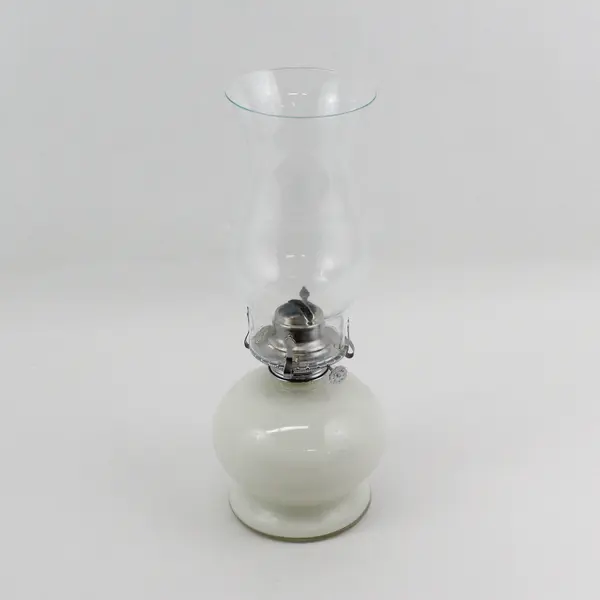 Vtg Lamplight Farms Milk Glass Lantern Base Hurricane Lantern Blue Floral 