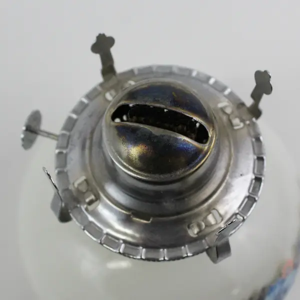 Vtg Lamplight Farms Milk Glass Lantern Base Hurricane Lantern Blue Floral 