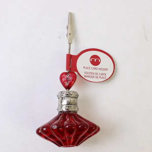 Lot Of 4 Matching Red Perfume Bottle Place Card Holder 5.25" Tall