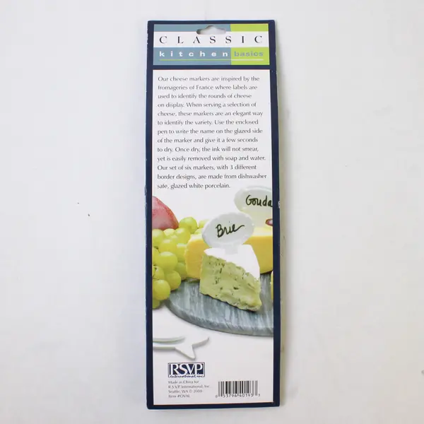 Set Of 6 RSVP Classic Kitchen Basics White Porcelain Cheese Markers 2010