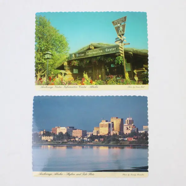 Lot Of 2 Vintage Anchorage Alaska Postcards Visitor Center Downtown Skyline 