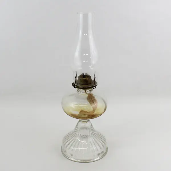 Vintage 1950s P&A Risdon Clear Pressed Glass Oil / Kerosene Lantern W/ Globe