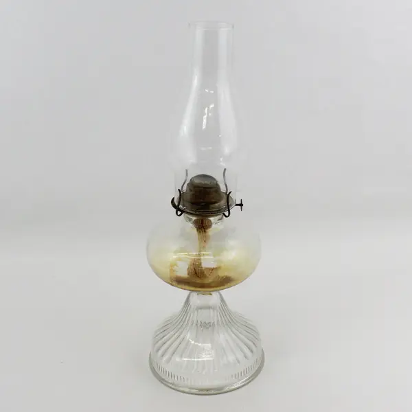 Vintage 1950s P&A Risdon Clear Pressed Glass Oil / Kerosene Lantern W/ Globe