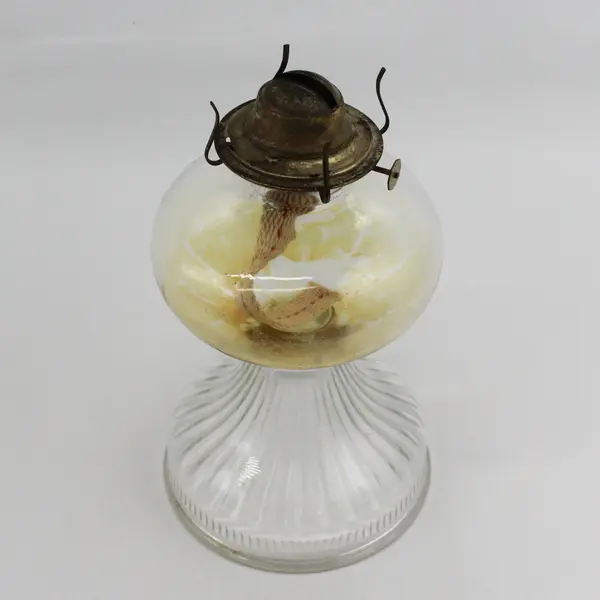 Vintage 1950s P&A Risdon Clear Pressed Glass Oil / Kerosene Lantern W/ Globe
