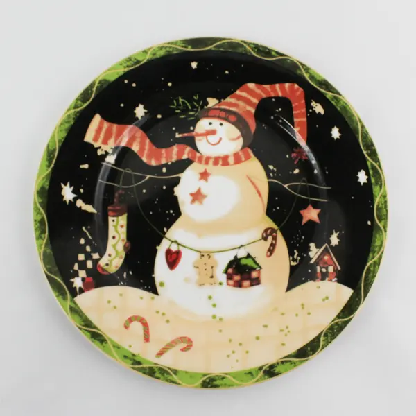 Trisa Snowman On A Snowy Night Round Platter 10.5"