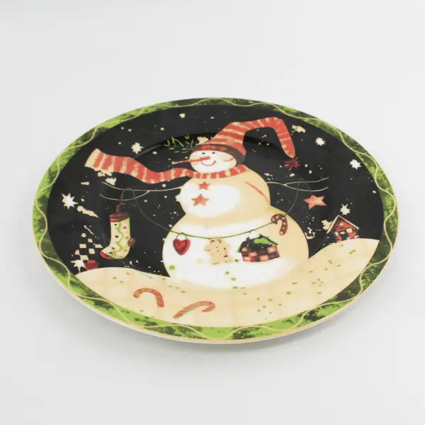 Trisa Snowman On A Snowy Night Round Platter 10.5"