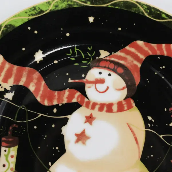 Trisa Snowman On A Snowy Night Round Platter 10.5"
