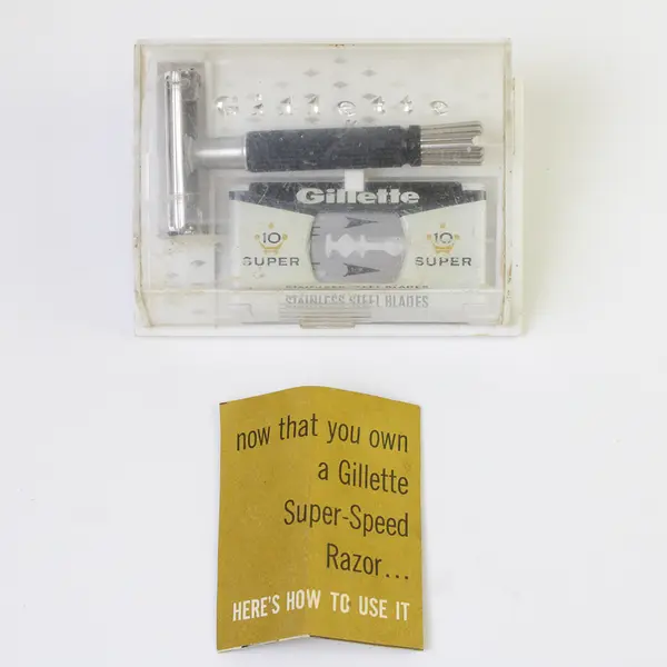 Vintage Gillette Super Speed Safety Razor Black Handle 1970 P4 Double Edge