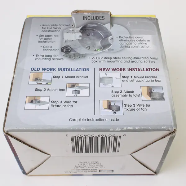 Open Box 4" Round Ceiling Fan Mounting Box 2 1/8" Deep