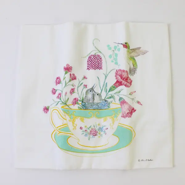 Set Of 3 Alice's Cottage Matching Hummingbird & Tea Cup Note Pad, Pen, Tea Towel