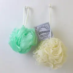 Lot Of 2 Natural Body Bar Unbranded Yellow/Green Shower Puff/Sponge/Loofahs