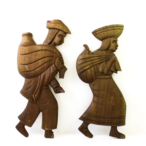 Lot of 2 VTG 1960's Ecuadorian Carved Wood Wall Plaque - Hanging Art